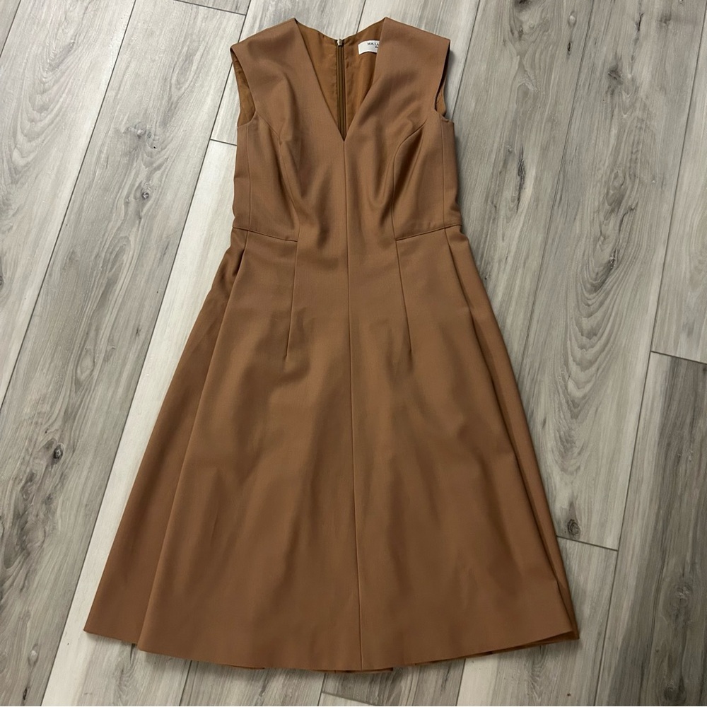 MM Lafleur Women’s Fit & Flare Dress Camel Brown Size 0 Pockets Lined Career